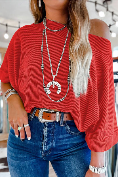 Ribbed Knit Off-Shoulder Blouse