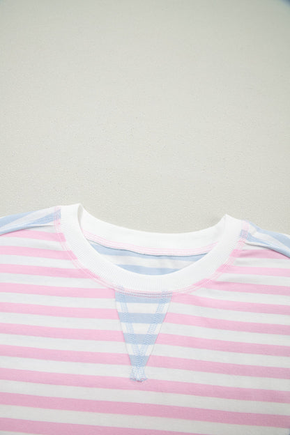 Casual Stripe Oversize Dolman Sleeve Patchwork T Shirt