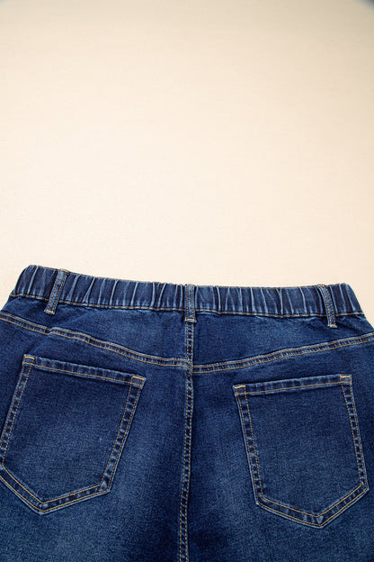Light Blue Acid Wash Contrast Lace-up Plus Size Jeans