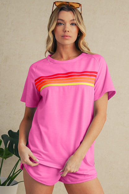 Beau Blue Colorful Striped Casual Tee