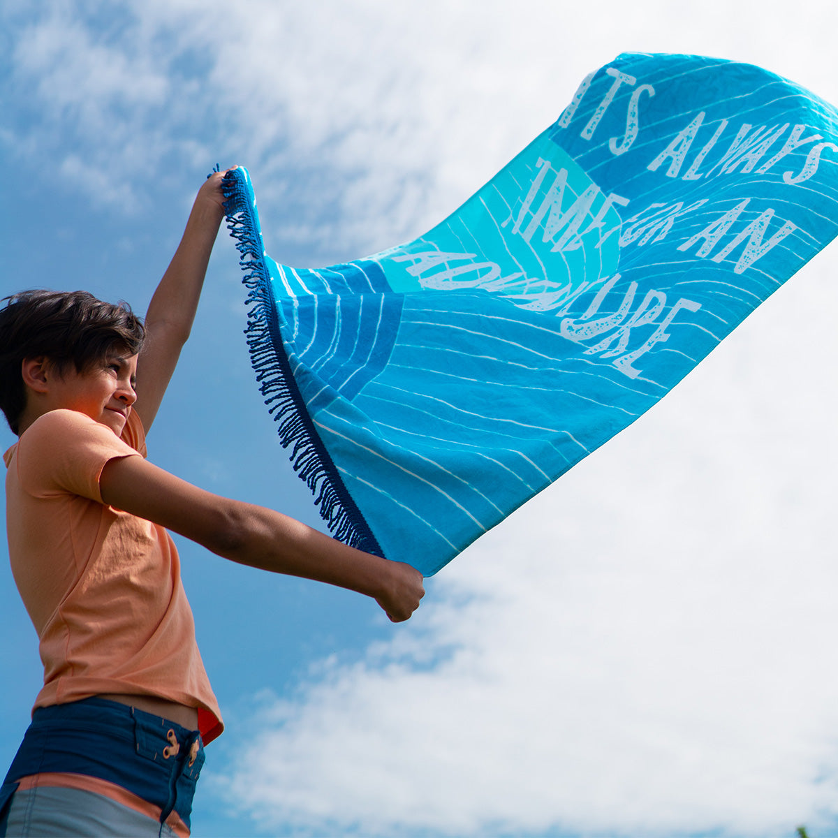 Blue Currents Kids' Beach Towel – "It's Always Time for an Adventure"