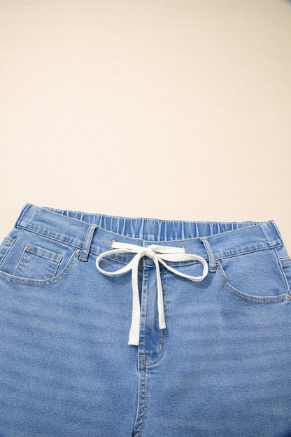 Light Blue Acid Wash Contrast Lace-up Plus Size Jeans