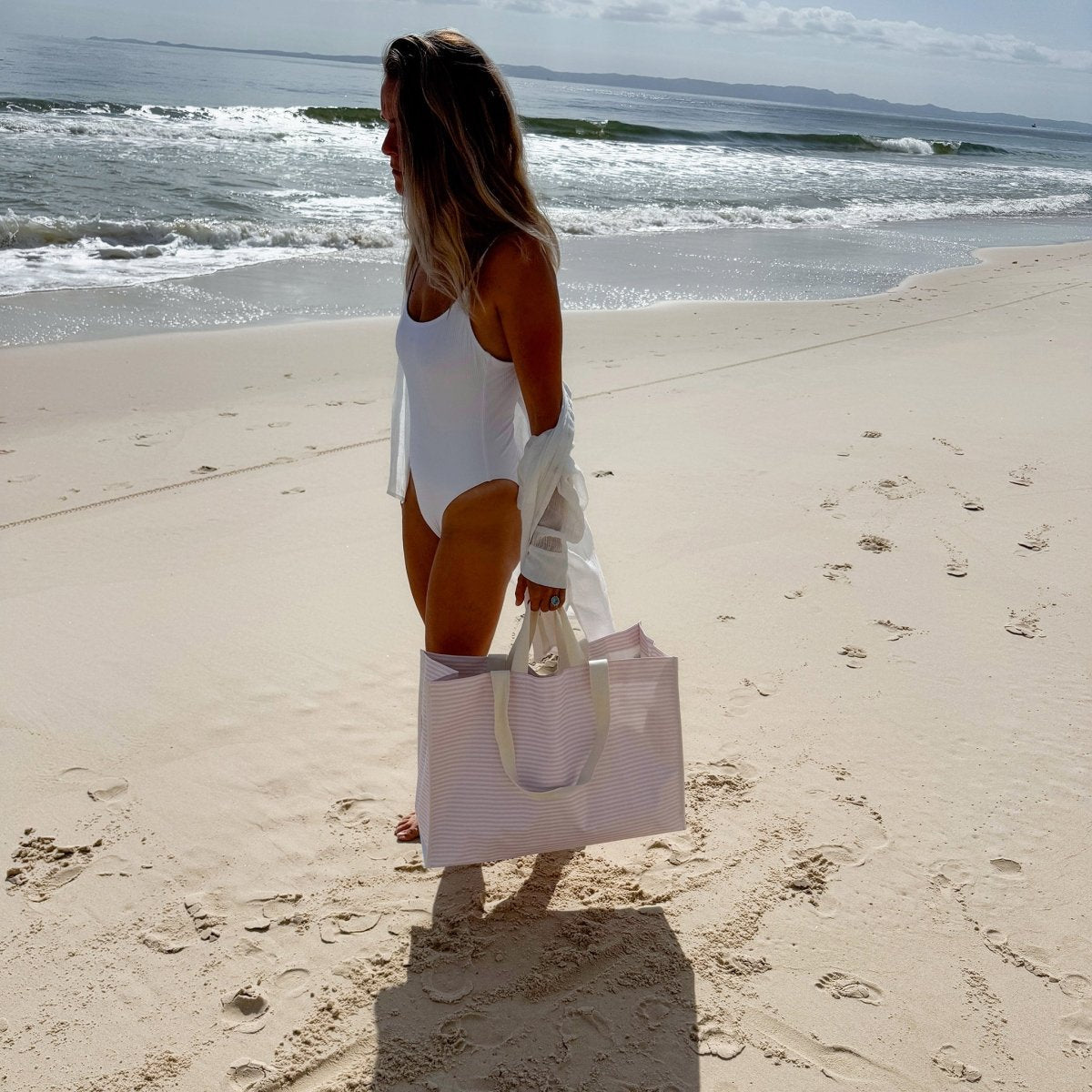 Carryall Beach Bag - Lazy Days Pink Stripe