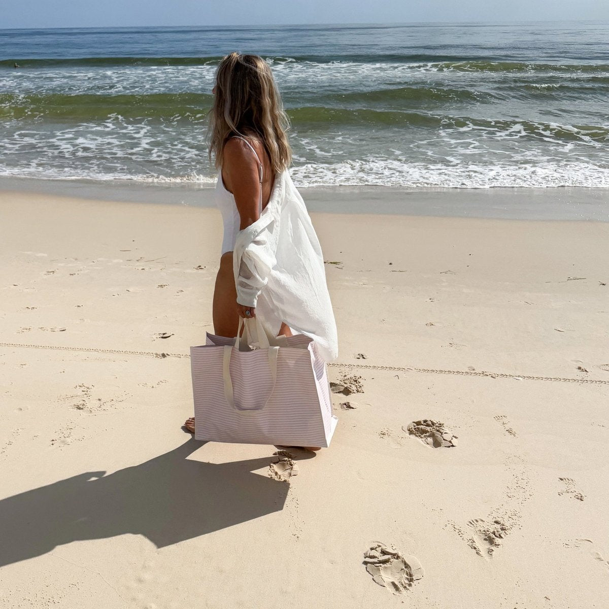 Carryall Beach Bag - Lazy Days Pink Stripe