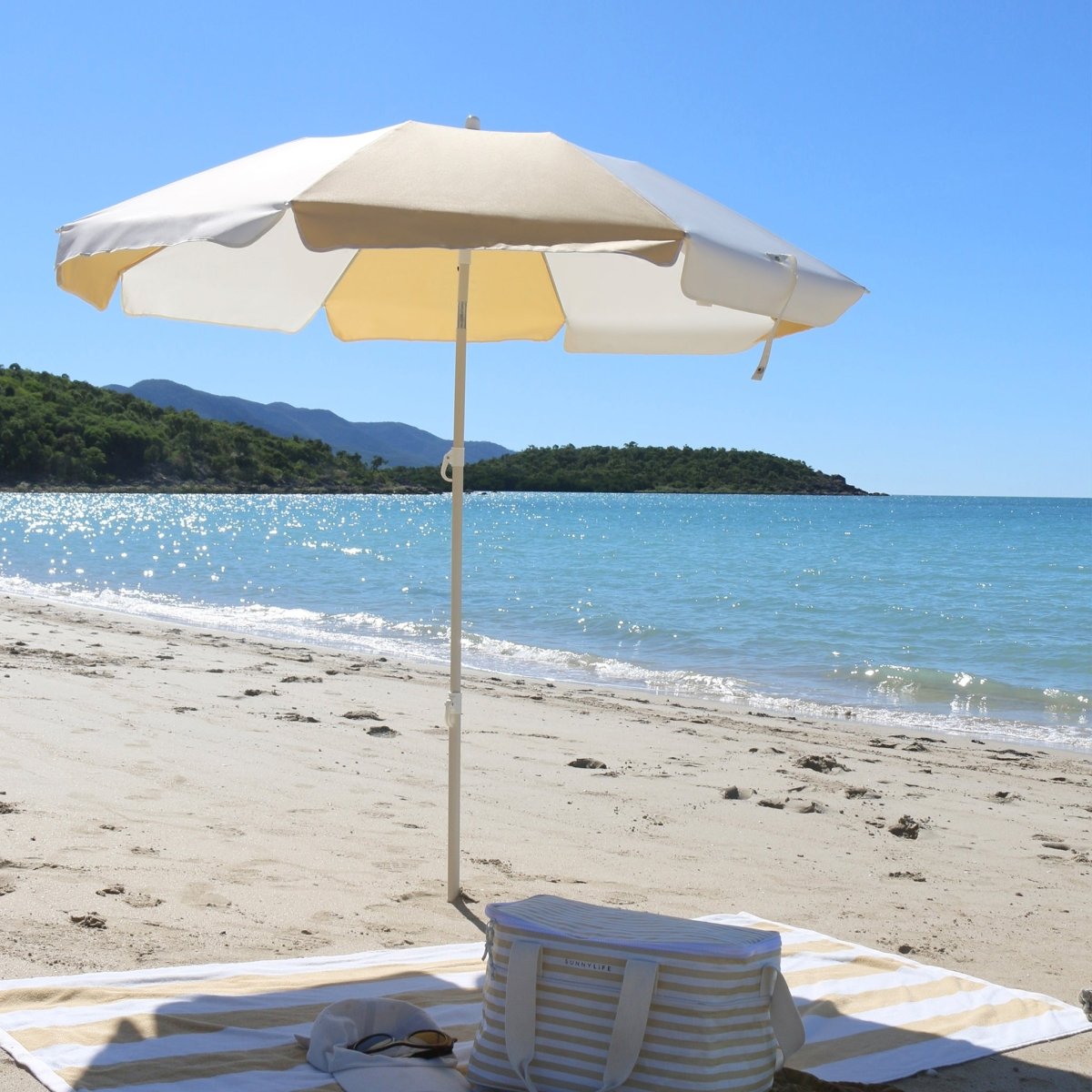 Compact Beach Umbrella - Butternut Stripe