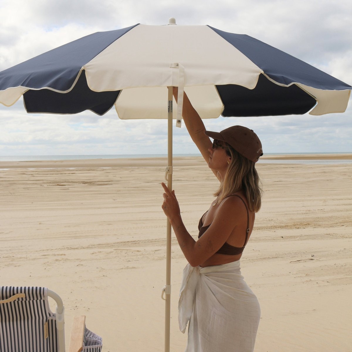 Compact Beach Umbrella - Marine Stripe