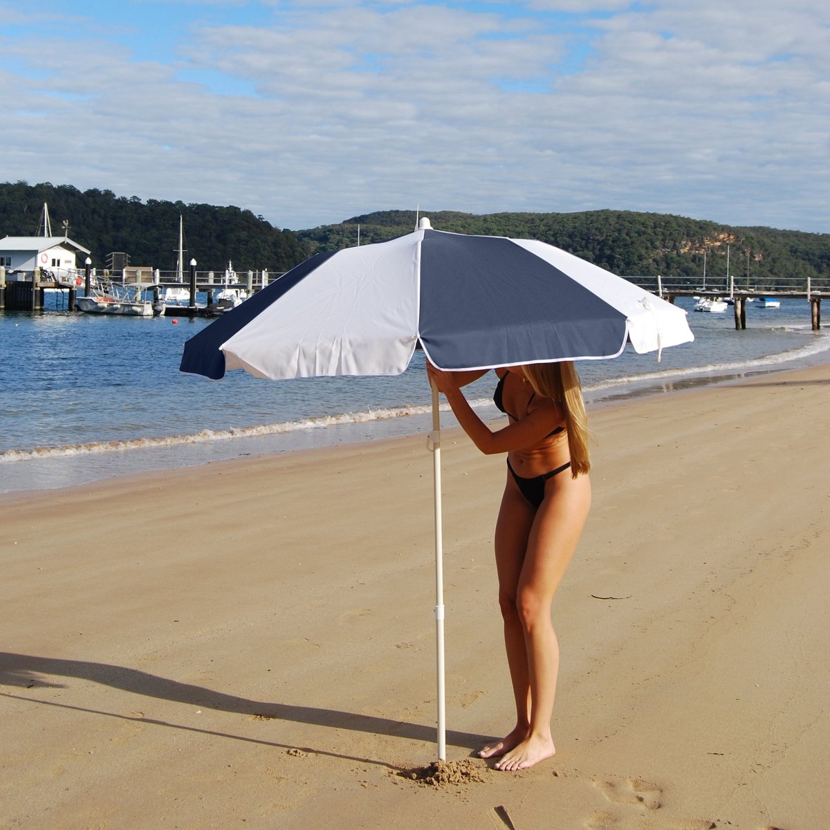 Compact Beach Umbrella - Marine Stripe