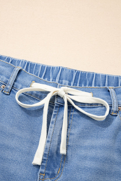 Light Blue Acid Wash Contrast Lace-up Plus Size Jeans