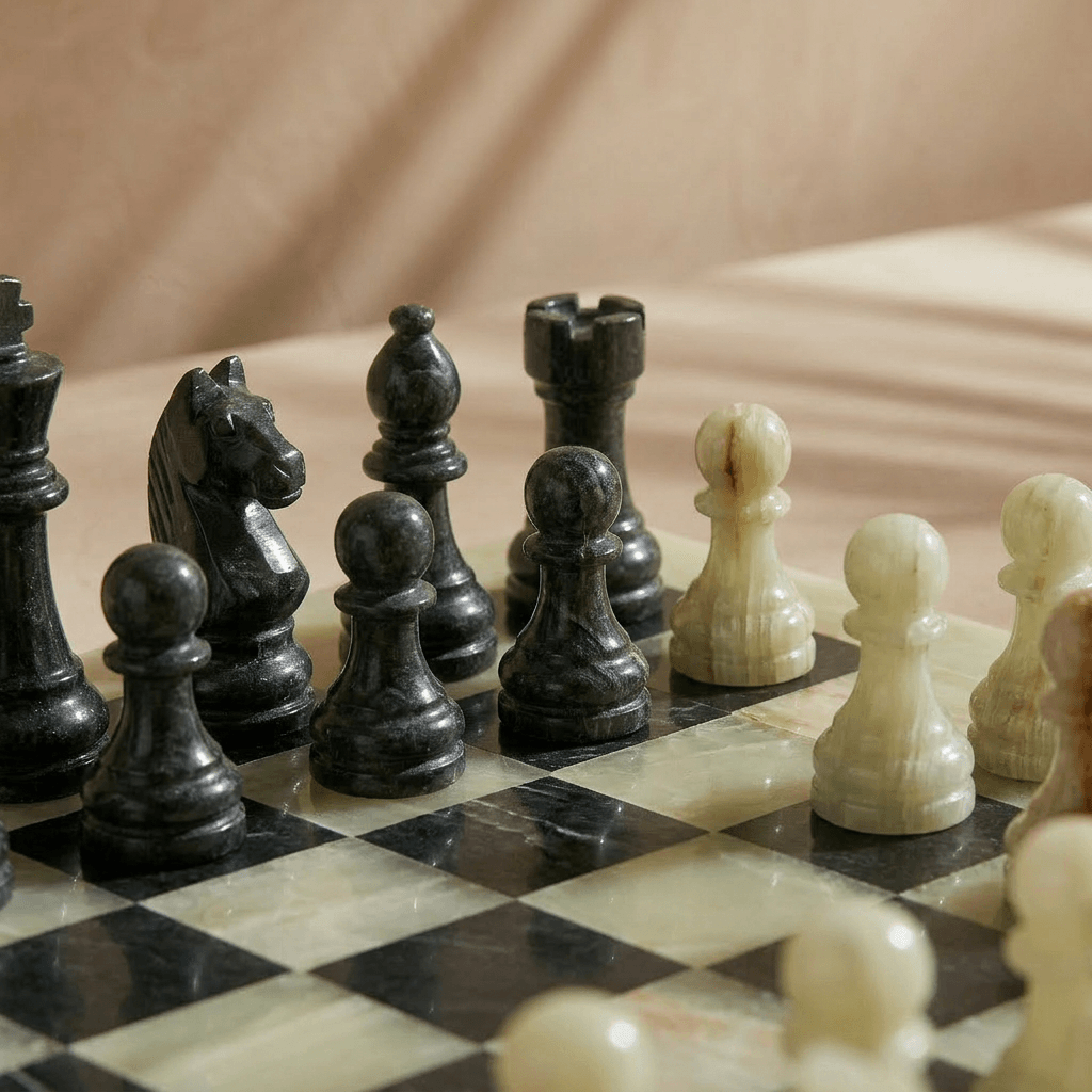 Marble Chess Set with Storage Case - Green Onyx and Black