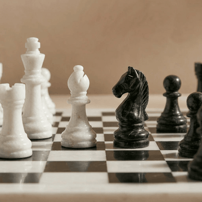 Marble Chess Set with Storage Case - White and Black