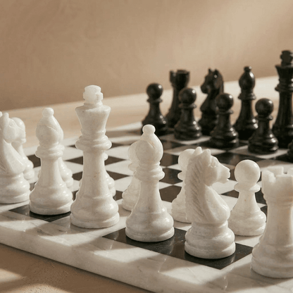 Marble Chess Set with Storage Case - White and Black
