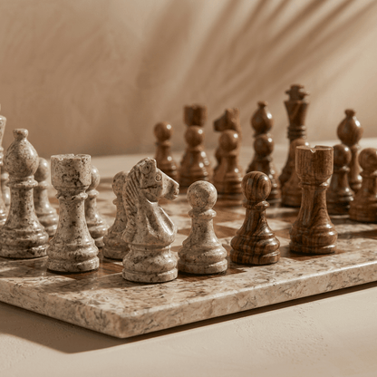 Marble Chess Set with Storage Case - Coffee and Brown
