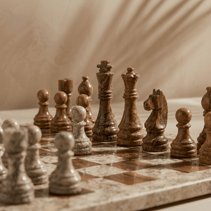 Marble Chess Set with Storage Case - Coffee and Brown