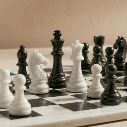 Marble Chess Set with Storage Case - White and Black