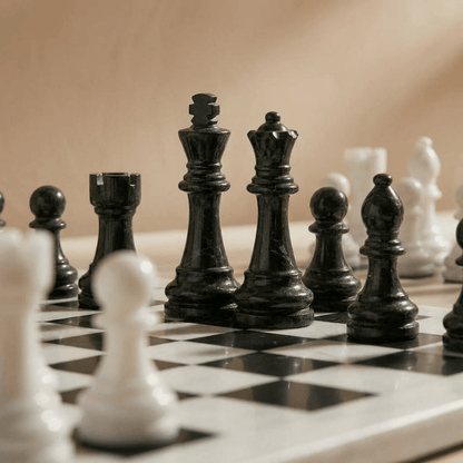 Marble Chess Set with Storage Case - White and Black
