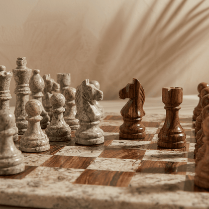Marble Chess Set with Storage Case - Coffee and Brown