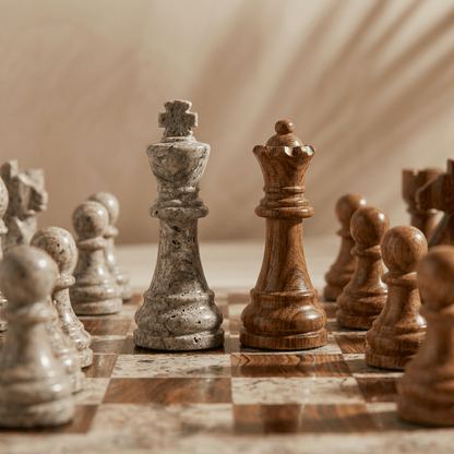 Marble Chess Set with Storage Case - Coffee and Brown