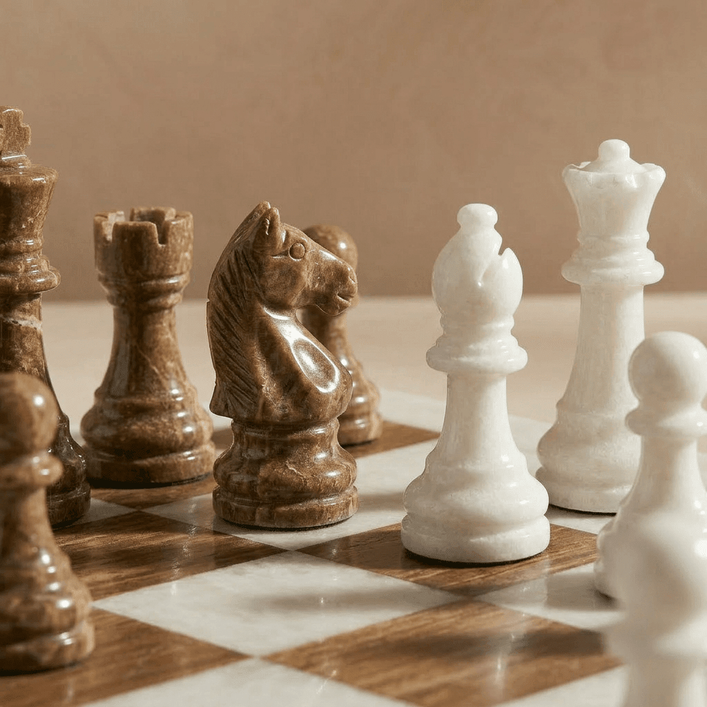 Marble Chess Set with Storage Case - Brown and White
