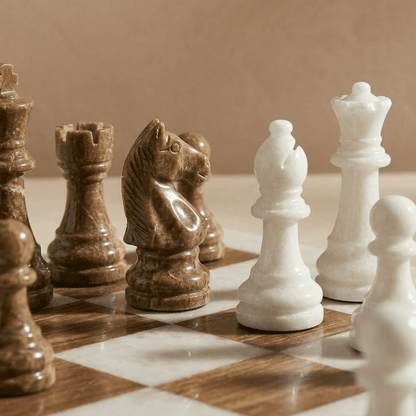 Marble Chess Set with Storage Case - Brown and White