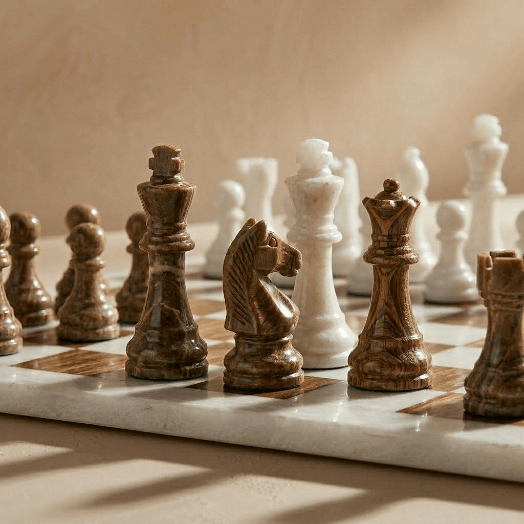 Marble Chess Set with Storage Case - Brown and White