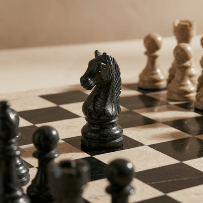 Marble Chess Set with Storage Case - Coral and Black