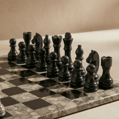 Marble Chess Set with Storage Case - Oceanic and Black