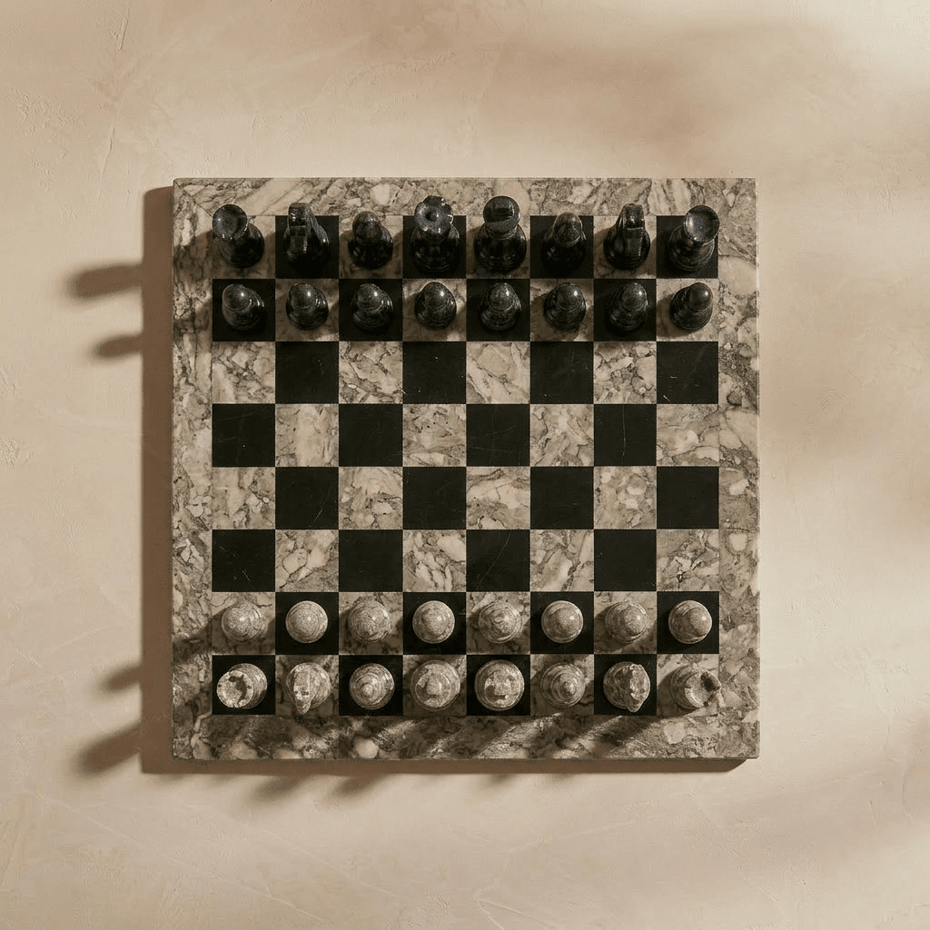 Marble Chess Set with Storage Case - Oceanic and Black