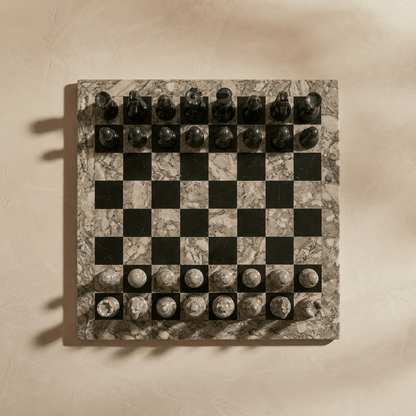 Marble Chess Set with Storage Case - Oceanic and Black