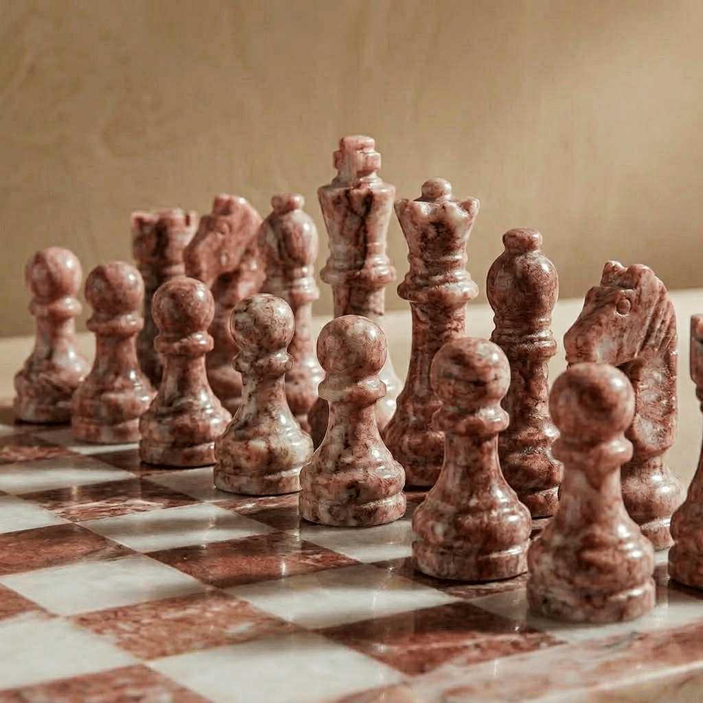 Marble Chess Set with Storage Case - Pink and White
