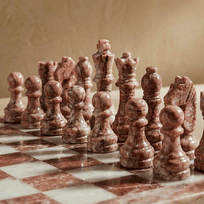 Marble Chess Set with Storage Case - Pink and White