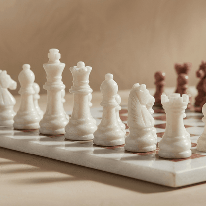 Marble Chess Set with Storage Case - White and Pink