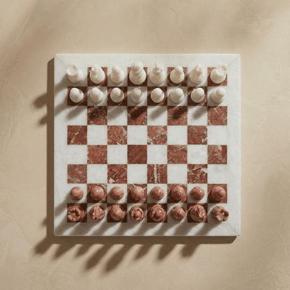 Marble Chess Set with Storage Case - White and Pink