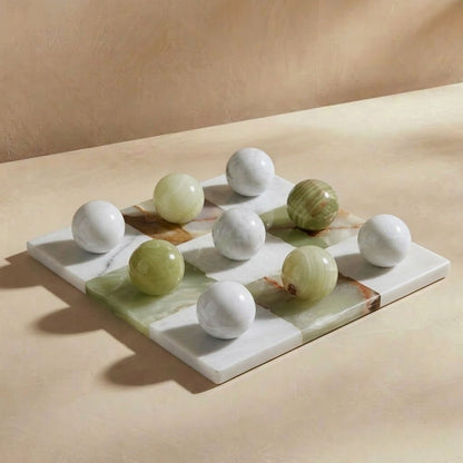 Italian Marble Tic Tac Toe Set (Green Onyx and White)
