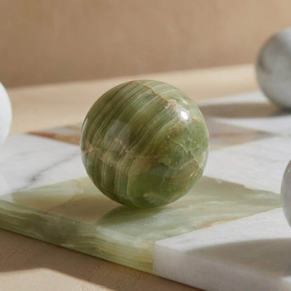 Italian Marble Tic Tac Toe Set (Green Onyx and White)
