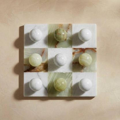 Italian Marble Tic Tac Toe Set (Green Onyx and White)
