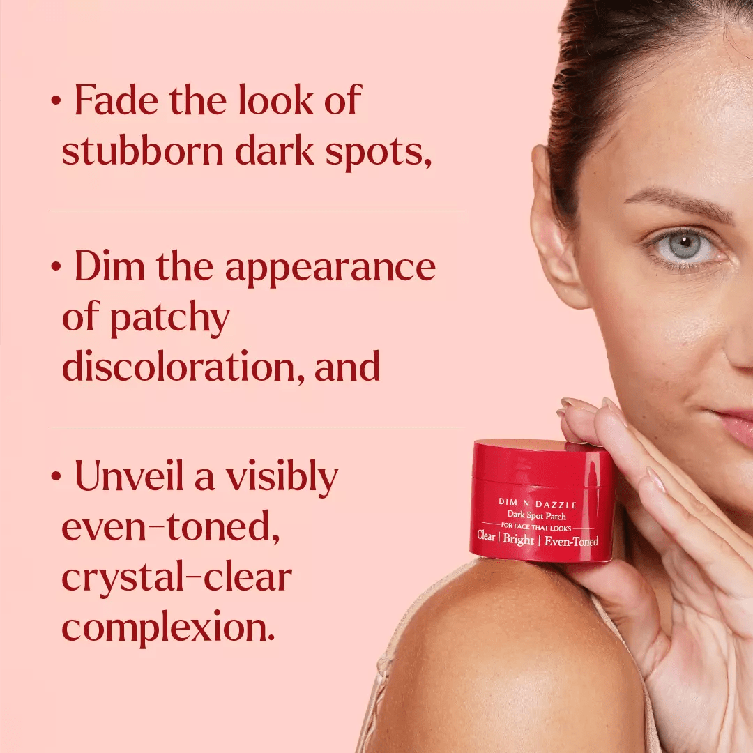 Dim N Dazzle Dark Spot Patch - Fades the Look of Stubborn Dark Spots & Patchy Discoloration— Powered with East Indian Globe Thistle, Chebulic Myrobalan, Niacinamide and Glycolic Acid— Best Dark Spot Patch For Hyper-Even, Crystal-Clear Complexion