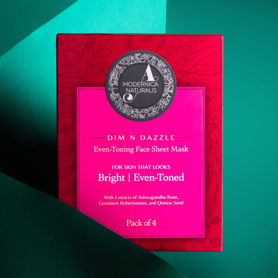 Dim N Dazzle Even-Toning Face Sheet Mask – Brightens, Hydrates Dull, Dry, Aging Textured Skin - Unique ‘Serum-Drench Method’ with Sappan Wood Bark & Manjistha – Best Banana Fiber Sheet Mask for Glowing, Glass-Like Skin