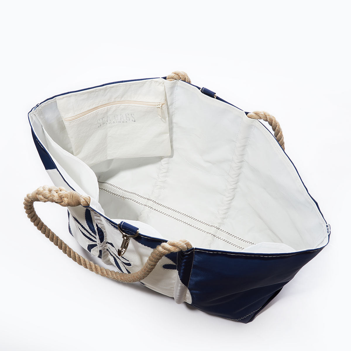 White on Navy Sand Dollar Ogunquit Beach Tote