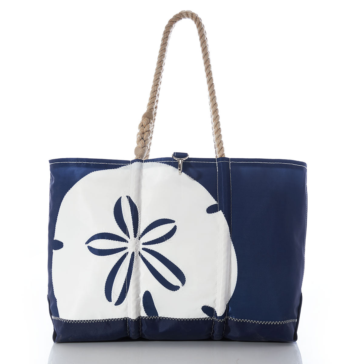 White on Navy Sand Dollar Ogunquit Beach Tote