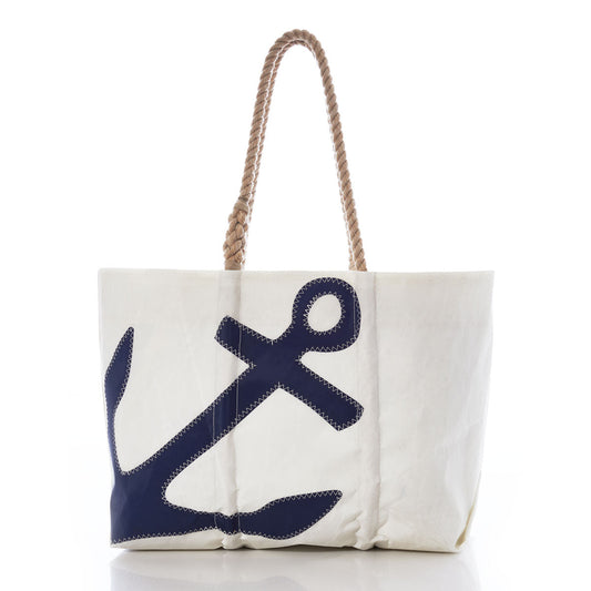 Navy Anchor Large Tote with Zip Top Option
