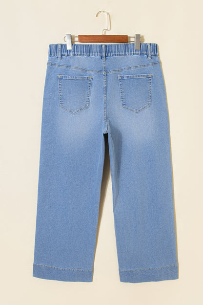 Light Blue Acid Wash Contrast Lace-up Plus Size Jeans