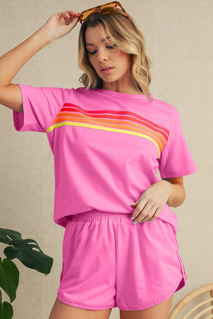 Beau Blue Colorful Striped Casual Tee