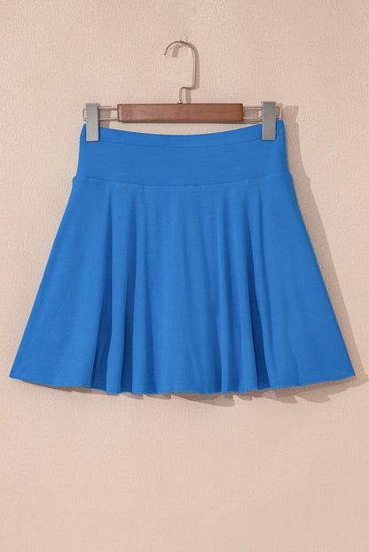 Blue A-line Draped High Waist Pocketed Lined Skort