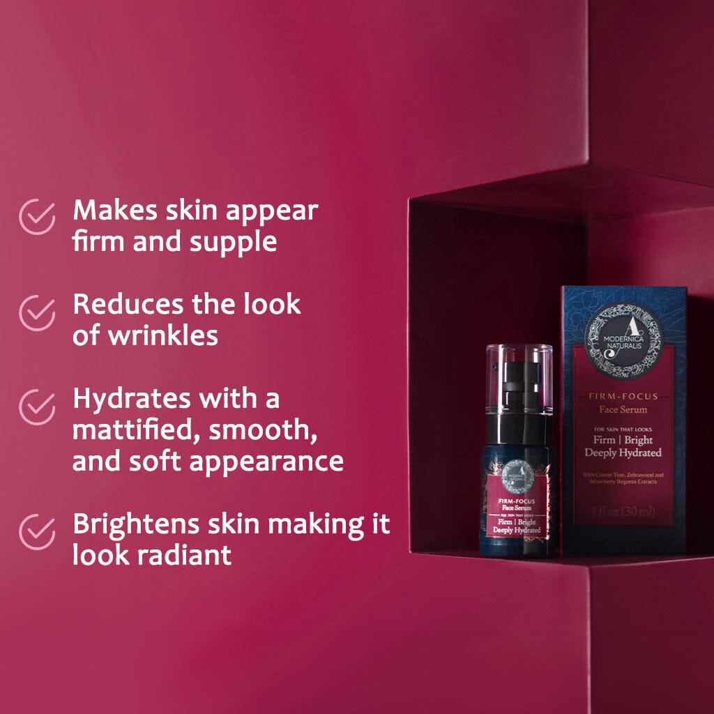 Firm-Focus Face Serum - Firms, Brightens, Hydrates Aging, Crepey Skin - Focused-Firming Formula with Cotton Tree, Zebrawood, Strawberry Begonia - Best Face Serum for Loose, Saggy Facial Skin - With Clinically Tested Ingredient Combinations