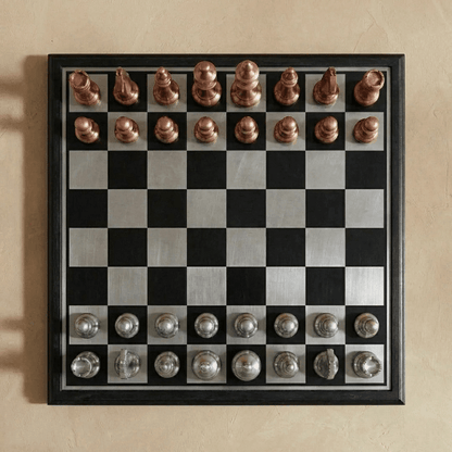 Modern Rustic Metallic Chess Set - Copper and Silver Chess Set