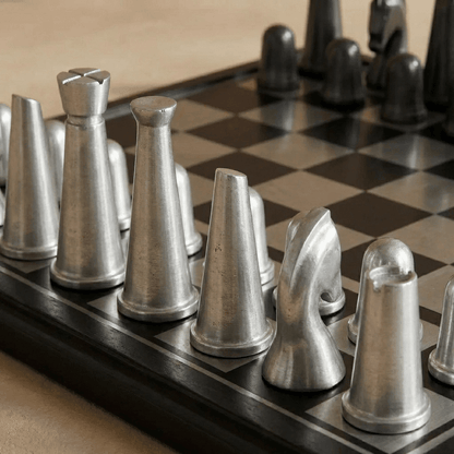 Art Deco Metallic Chess Set - Black and Silver Chess Set