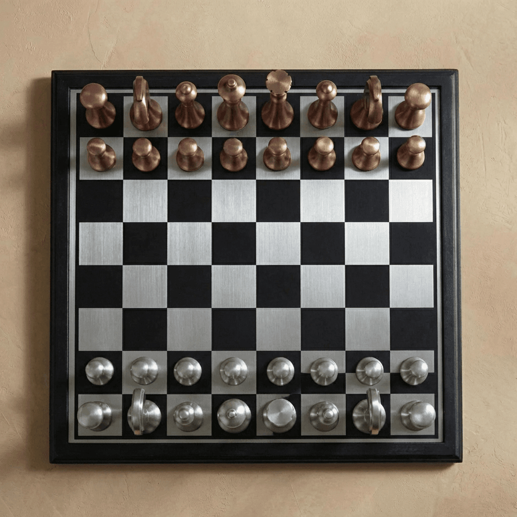 Copper and Silver Metallic Chess Set