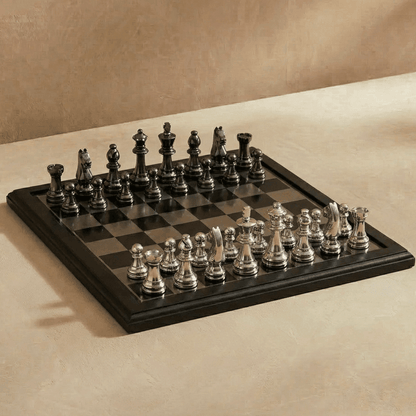 The English Opening - Black and Silver Metallic Chess Set