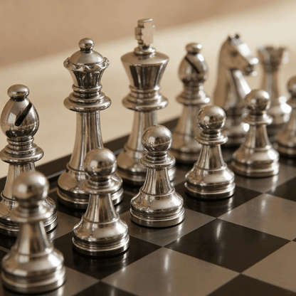 The English Opening - Black and Silver Metallic Chess Set