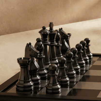 The English Opening - Black and Silver Metallic Chess Set